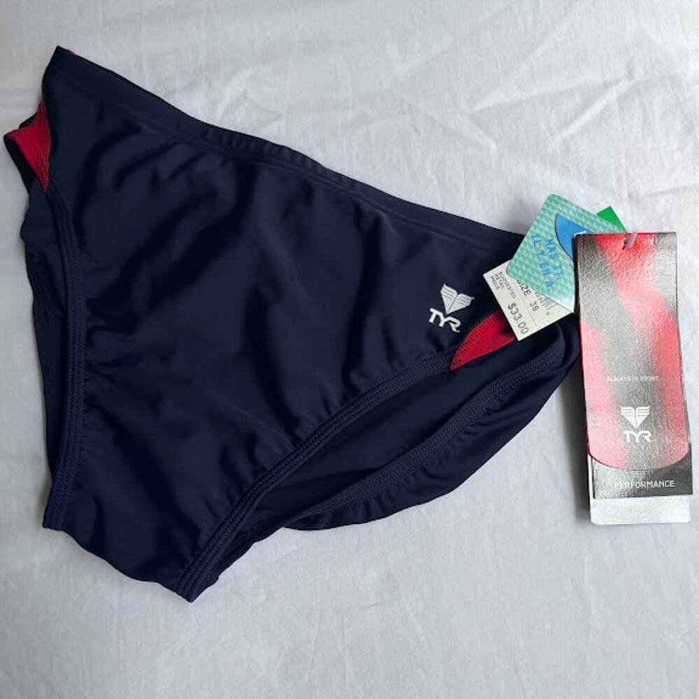 NWT TYR Alliance Racer Navy Red Swim Briefs Size 36